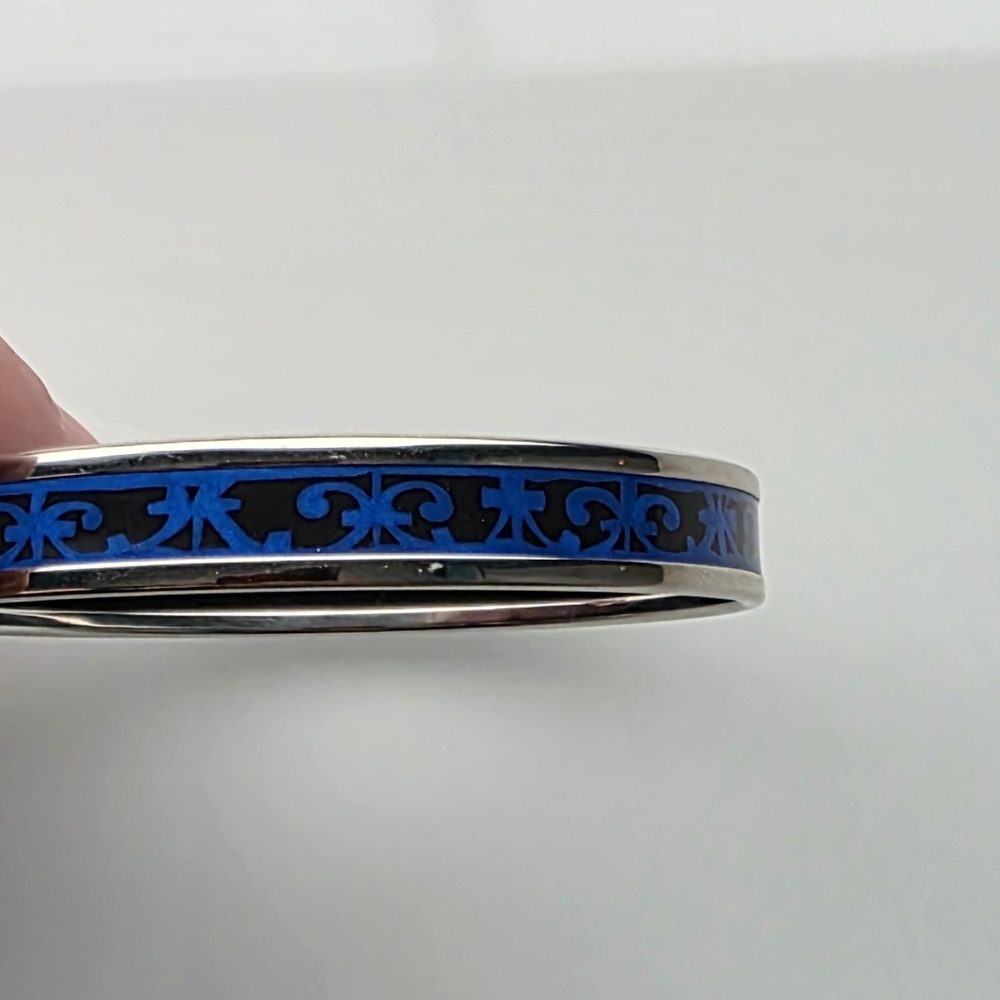 ** Authentic ** Hermes Bangle Bracelet Blue Black Enamel